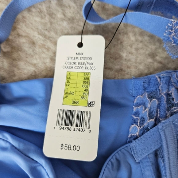 (NEW) Skarlett Blue Lace Unlined Minx Underwire Balconette Bra Size 38B - Picture 3 of 5
